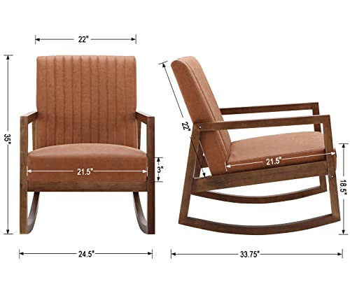 Leather Rocking Chair with Padded Seat Wood Frame Dark Brown PU T615