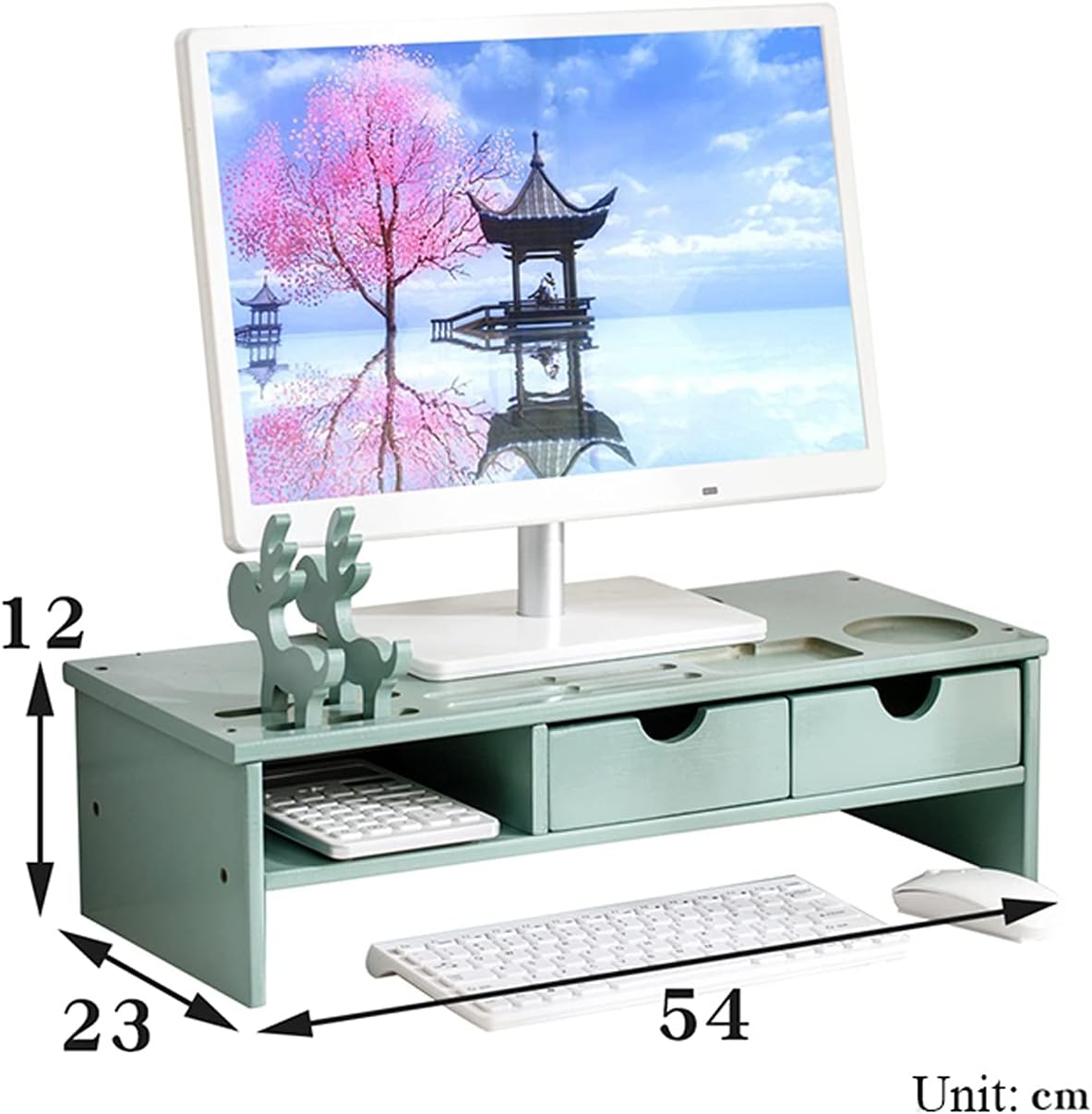 Bamboo Wood Monitor Stand with 2-Tier Drawers L1692