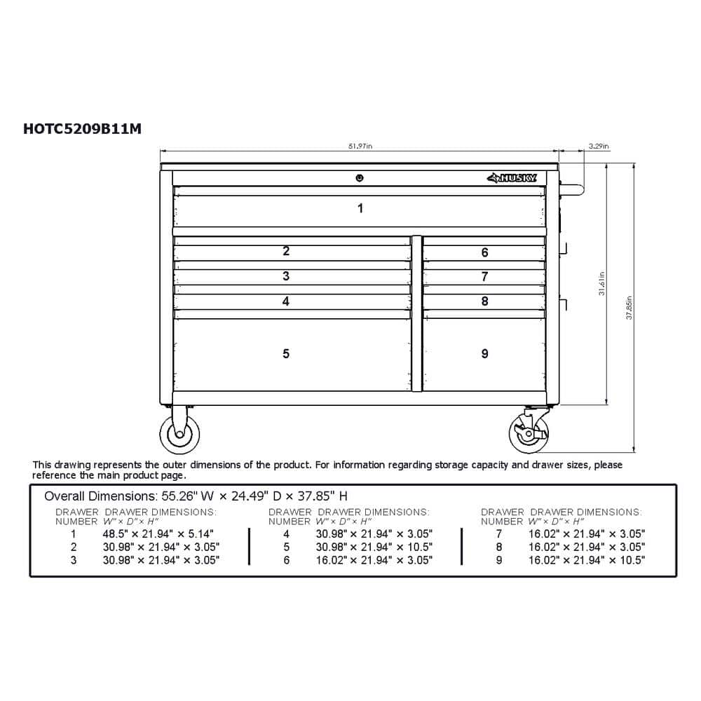 52 in. W x 25 in. D 9-Drawer Mobile Workbench Tool Chest Y49586
