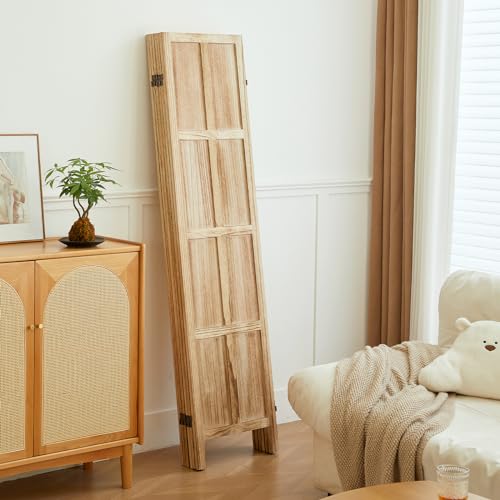 White 5.6 FT Folding Wooden Room Divider Y466