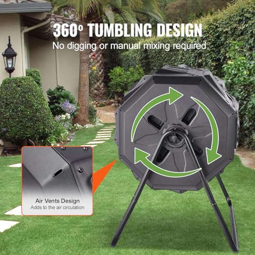 43-Gal Dual Chamber Composting Tumbler with Steel Frame J25416