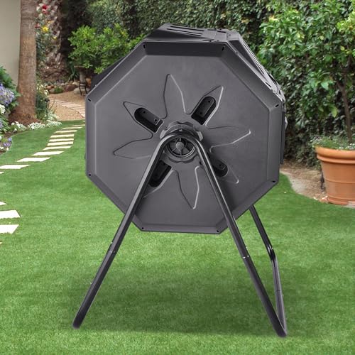 43-Gal Dual Chamber Composting Tumbler with Steel Frame J25416