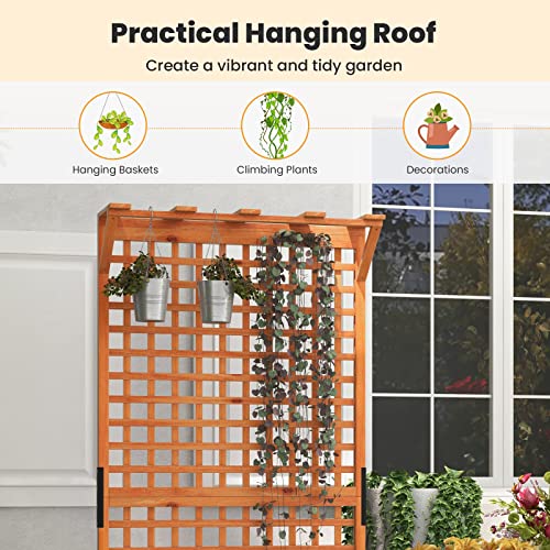 2 Pcs Raised Garden Bed with Trellis & Roof, 72.5" Wooden Planter Box J999