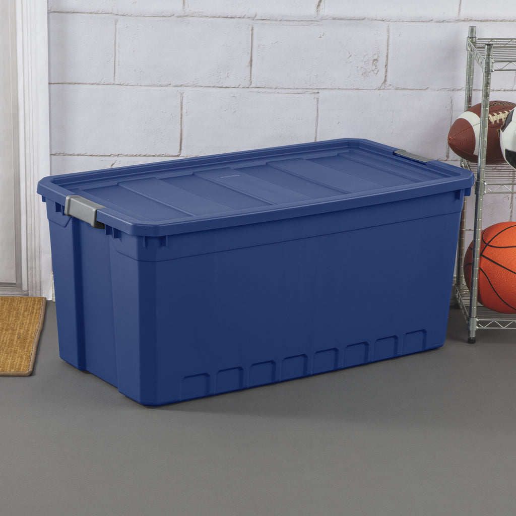 50 Gallon Plastic Stacker Tote, Blue E899271