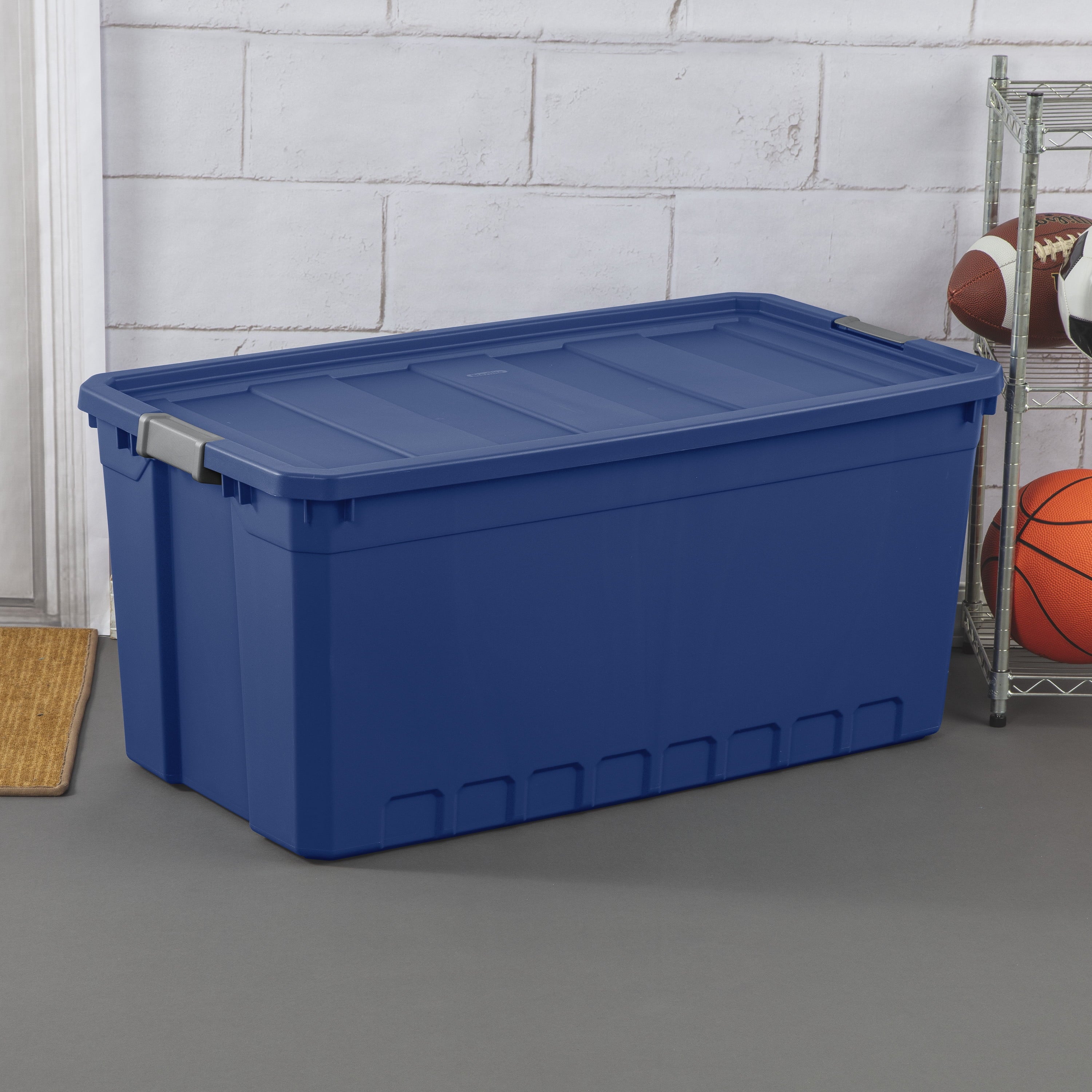 50 Gallon Plastic Stacker Tote, Blue E899271