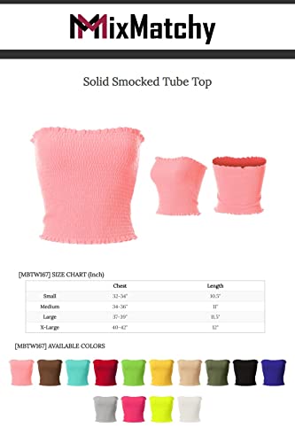 Women's Strapless Smocked Lettuce Hem Stretch Bustier Bandeau Crop Tube Top L421209