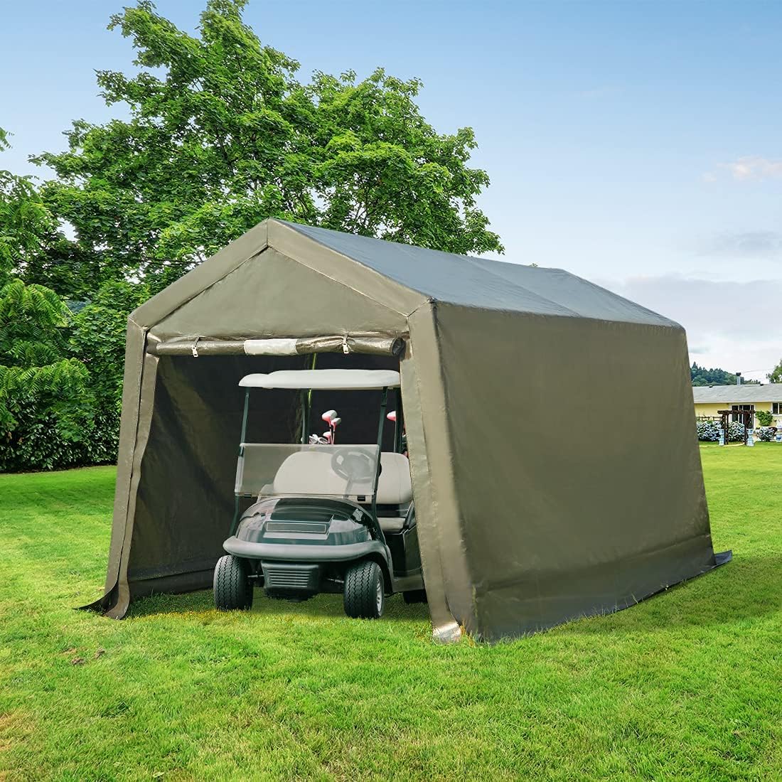 Gray 10x10 ft Heavy Duty Portable Canopy Shelter Carport with 2 Roll up Zipper Doors J865