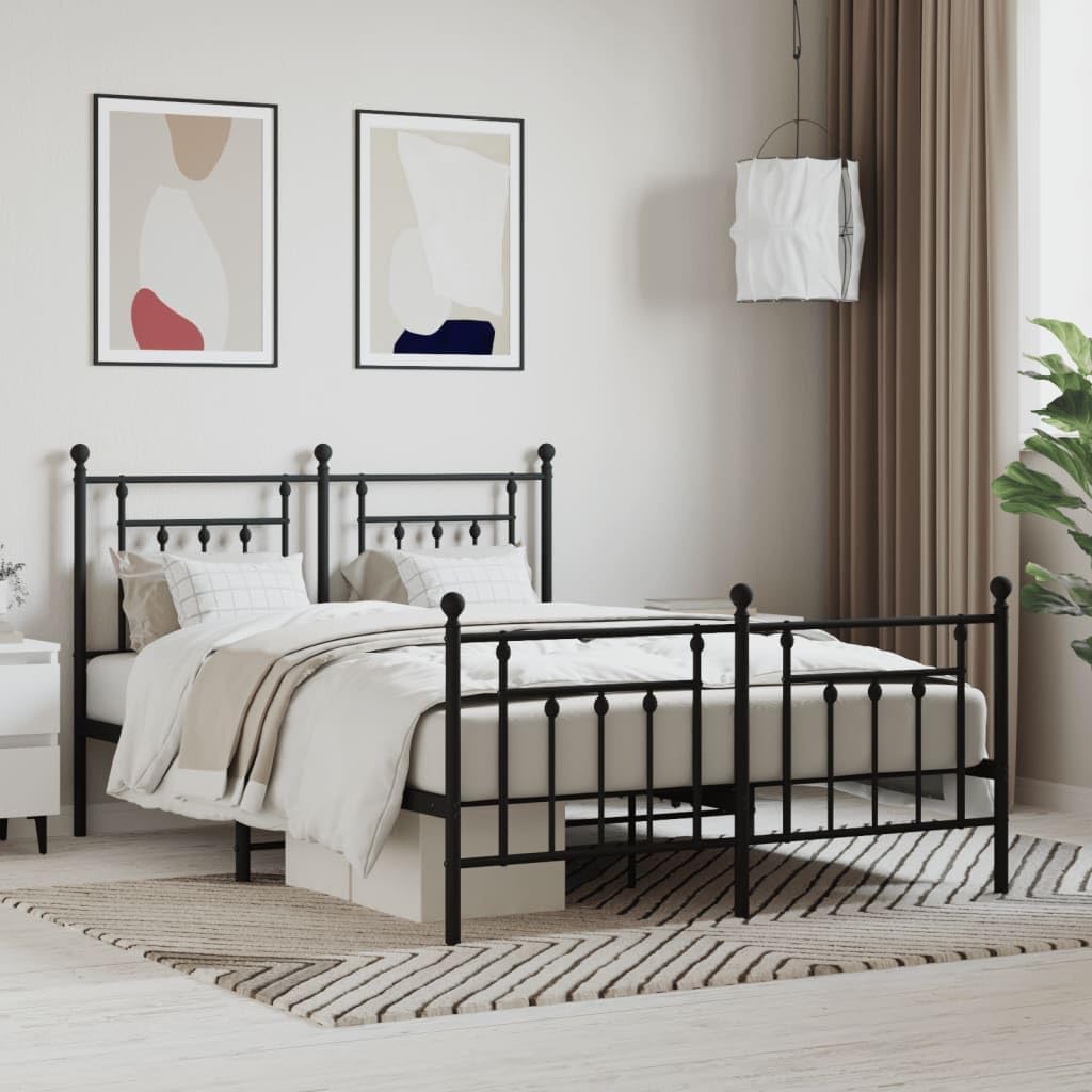 Black Metal Double Bed with Headboard and Footboard U850