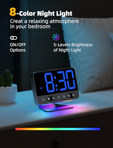 Silver Large Number Alarm Clock with Dimmer and Night Light M89858