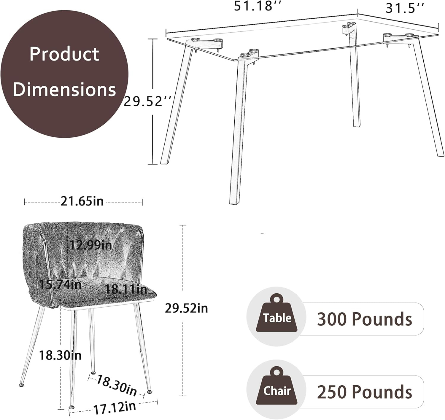 7 PCS Clear Glass Dining Table Set with Beige Woven Chairs R783