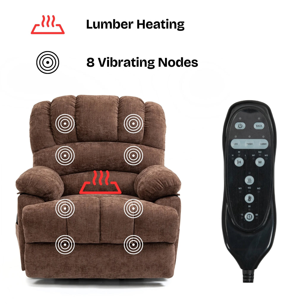 Brown Chenille Power Lift Recliner Chair with Massage and USB Port Y77143