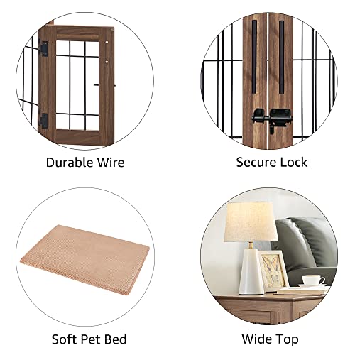 Double Doors Wooden Wire Dog Crate with Pet Bed Y73705