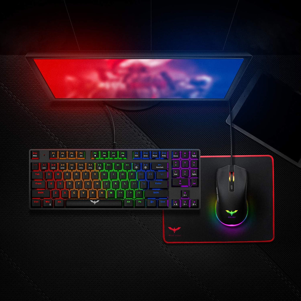 89 Keys Wired Backlit Gaming Keyboard Red Switch with 4800 DPI 6 Button Mouse and Mouse Pad Pack of 2 O8024
