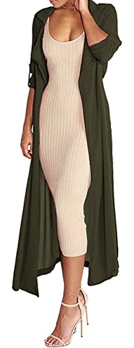 Women's Long Sleeve Chiffon Lightweight Maxi Sheer Duster Cardigan P2949