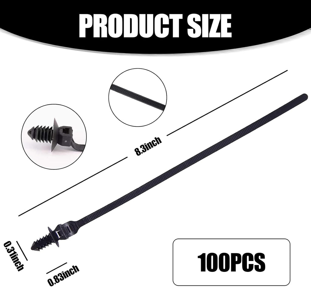 100 PCS Black Nylon Push Mount Cable Tie F464