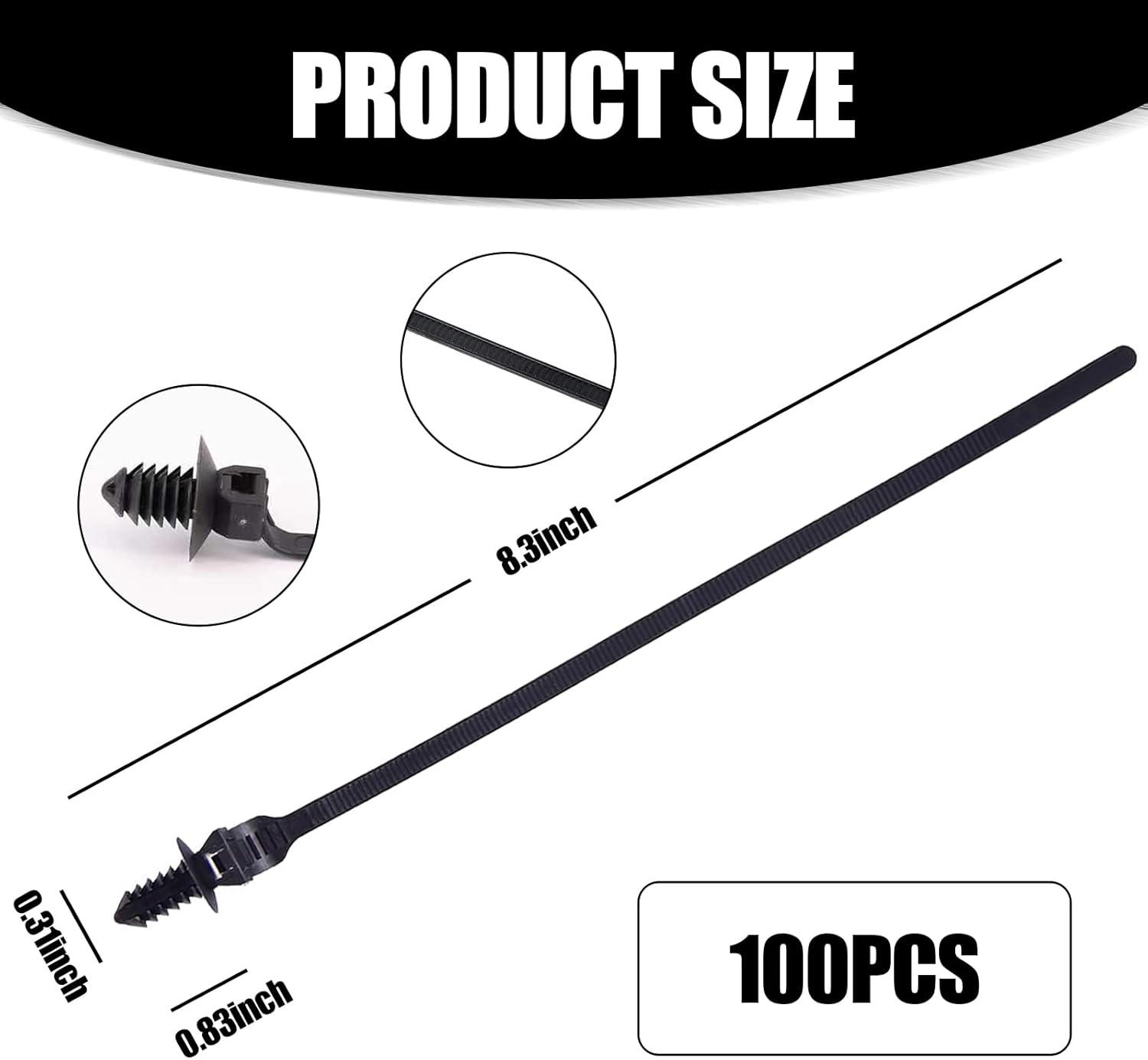 100 PCS Black Nylon Push Mount Cable Tie F464