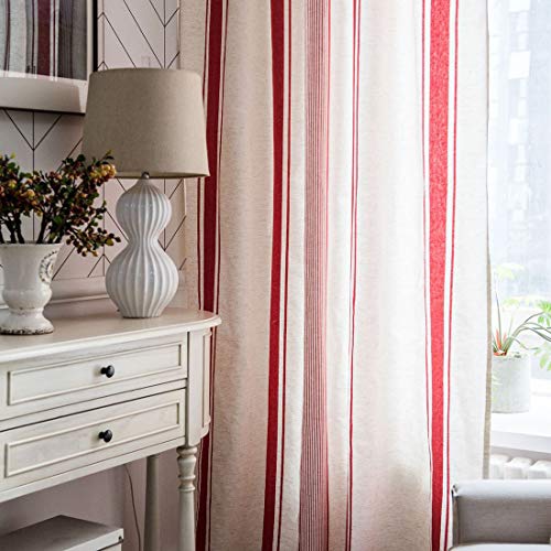 Cotton Linen Striped Room Darkening Rod Pocket Curtain Panel, 1 Piece (Navy,59"x79") B70929
