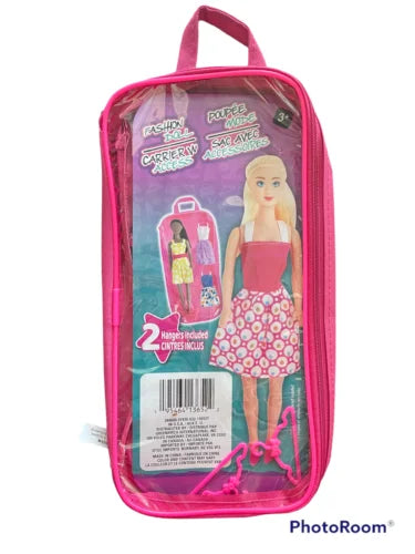 Pink 12" Fashion Doll Carrier with 3 Dolls O94092