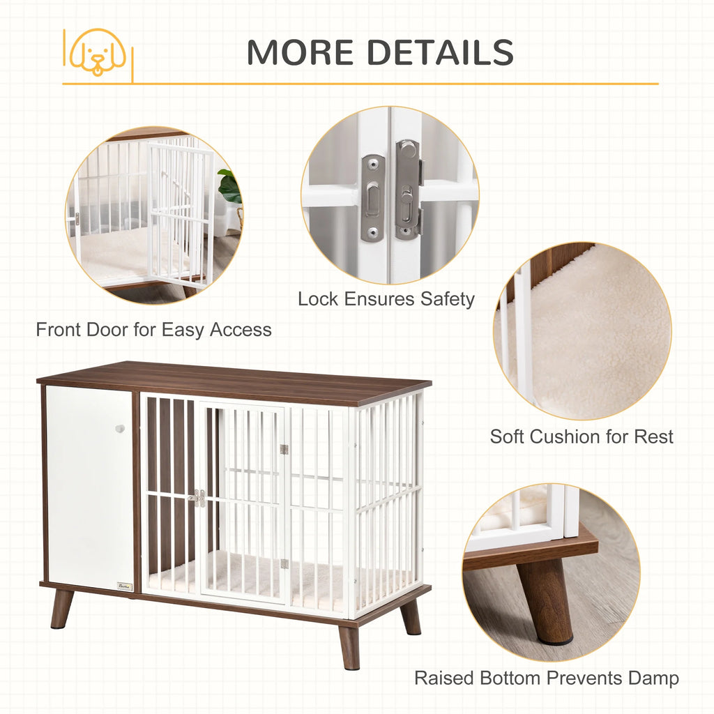 Brown Wooden Dog Kennel with Cushion and Magnetic Doors R980725