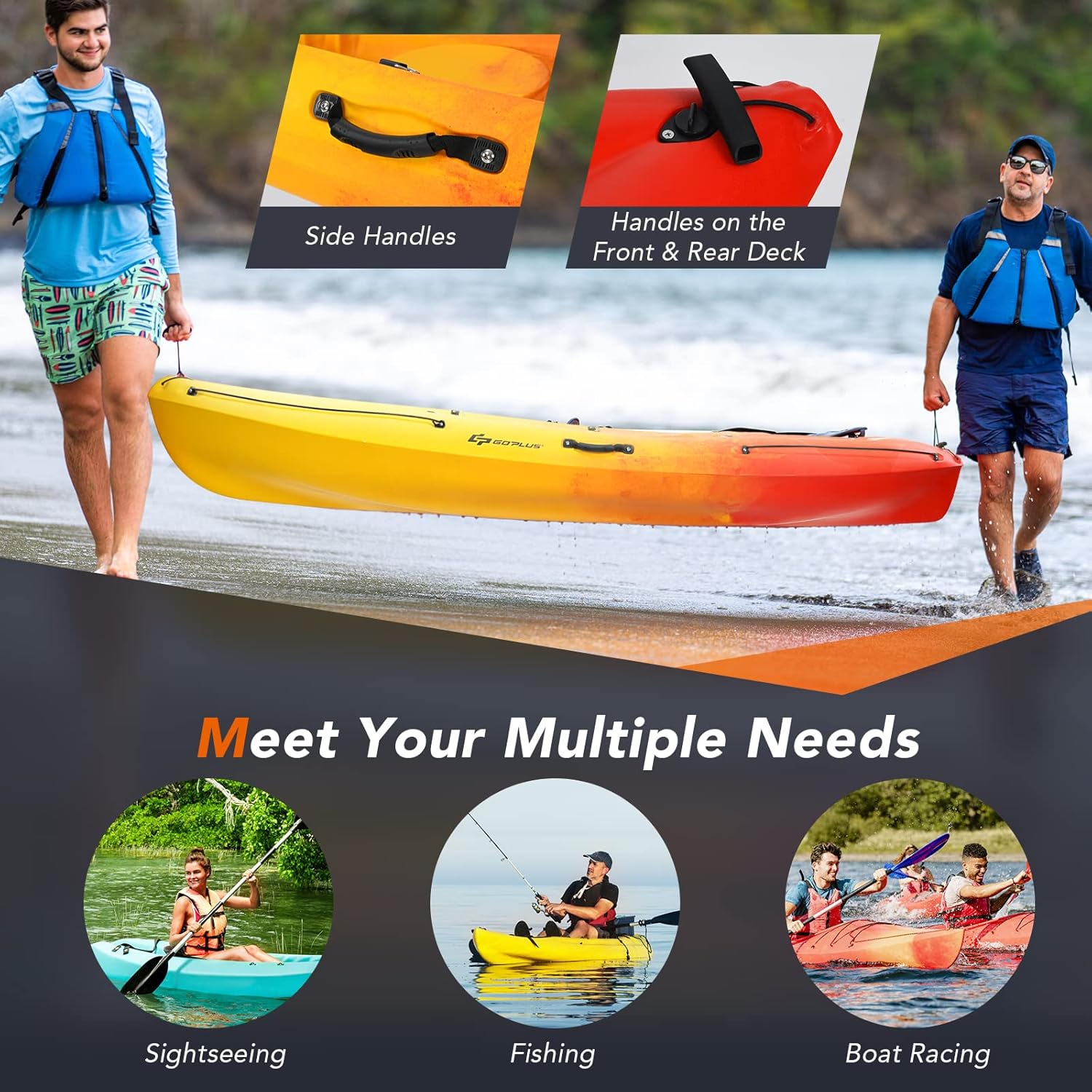 10.2FT Sit-On-Top Fishing Kayak with Aluminum Paddle & Bungee Storage N2541