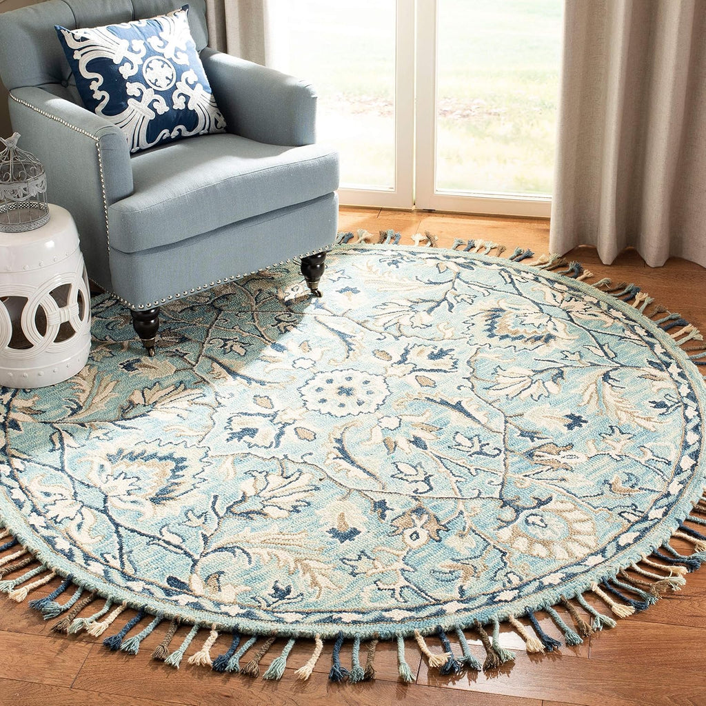 Blue/Ivory Handmade Wool Runner Rug L112
