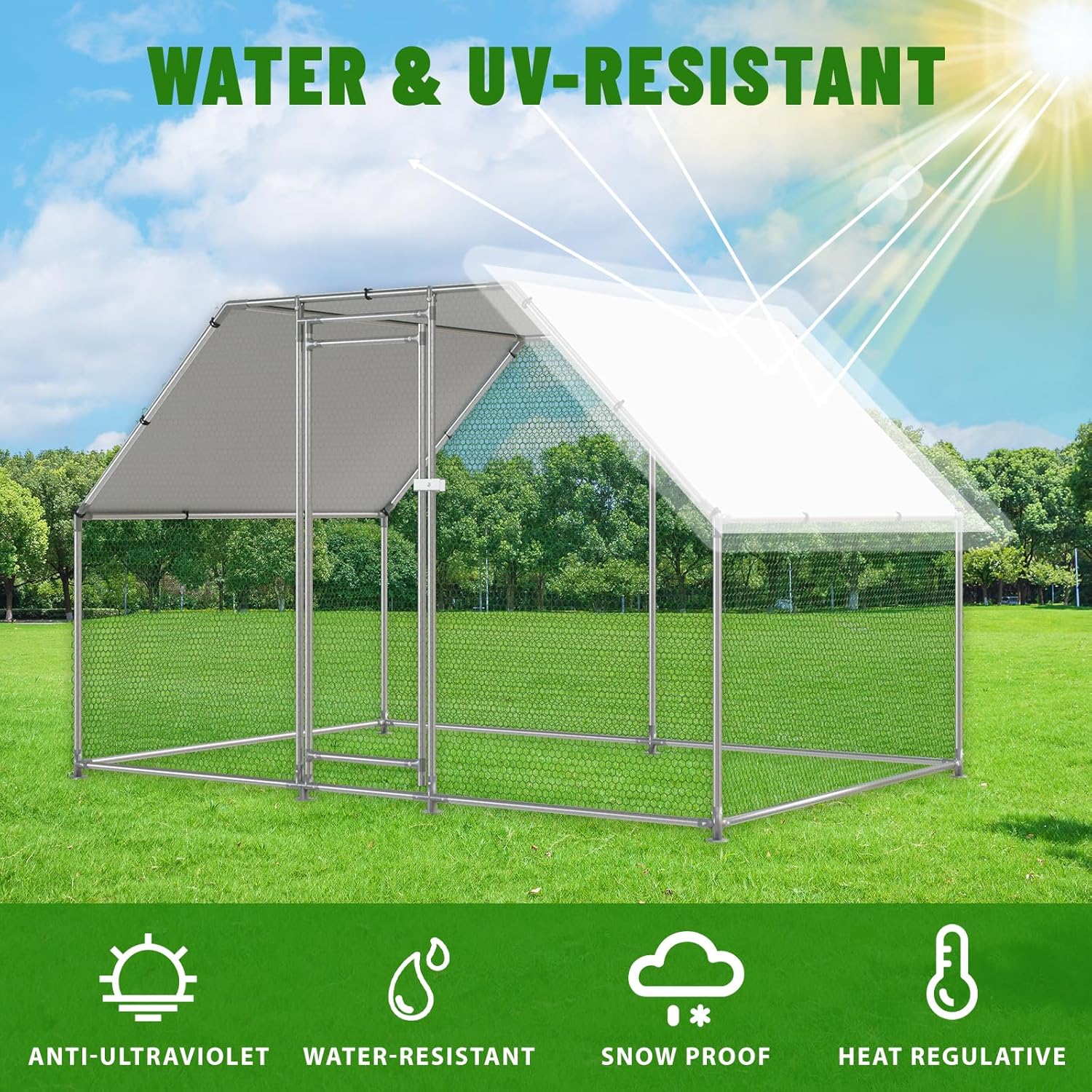 Large Metal Chicken Coop Walk-in Poultry Cage with Water-Resident and Anti-UV Cover F570