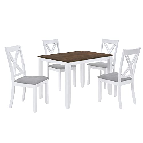 5-Piece Wood Dining Table Set with 4 Upholstered Chairs (Blue) T885