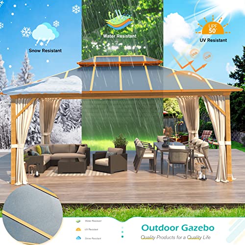 10' x 12' Hardtop Gazebo with Galvanized Steel Double Roof, Aluminum Frame, Netting and Curtains P431