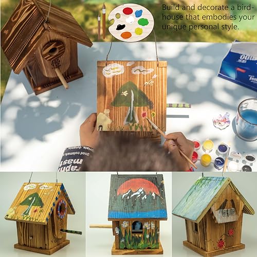 Carbonized Solid Mortise & Tenon Bird House DIY Kit N551935