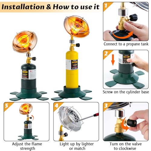 Propane Gas Heater with Windproof USB Lighter, Cordless with Cylinder Stand X9487
