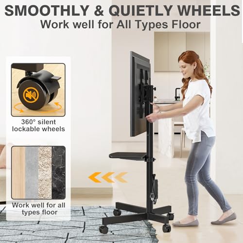 Mobile TV Stand with Power Outlet, Tilt Rolling TV Cart for 23-60 Inch TVs up to 88 lbs, Height Adjustment, Max VESA 400x400mm J18413