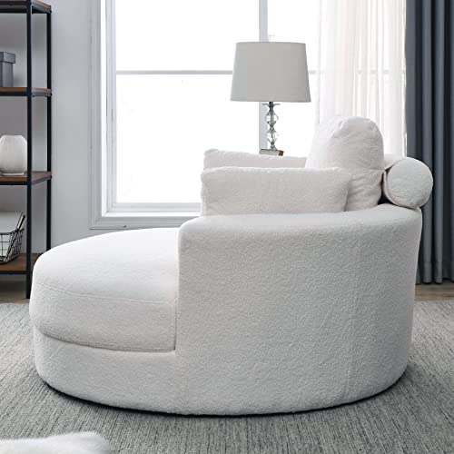 Oversized Swivel Accent Barrel Linen Tufted Upholstered Sofachair with 3 Pillows Orange V822