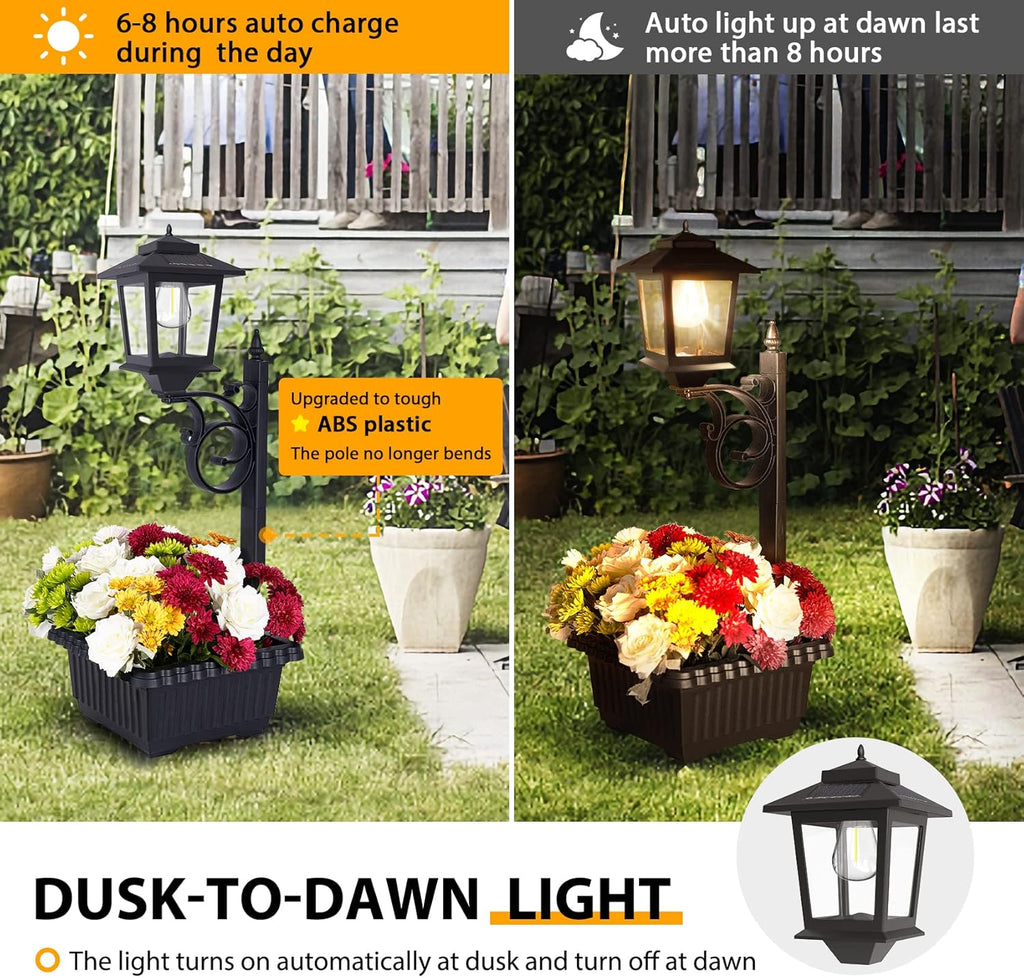 63" Aluminum Solar Lamp Post Lights Outdoor 2 Pack and 2 in 1 Outdoor Solar Lamp Post Light with Planter W1985