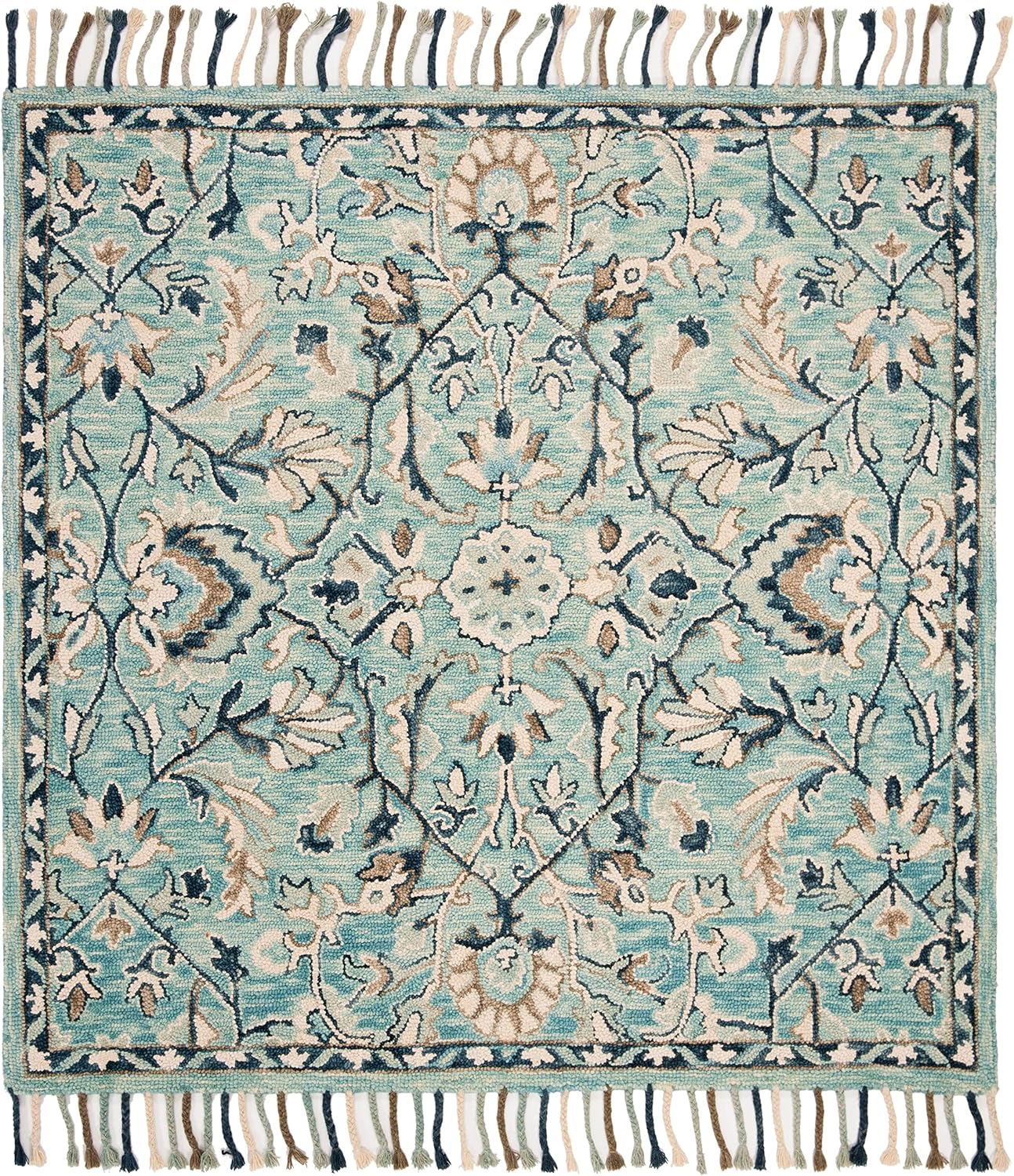 Blue/Ivory Handmade Wool Runner Rug L112