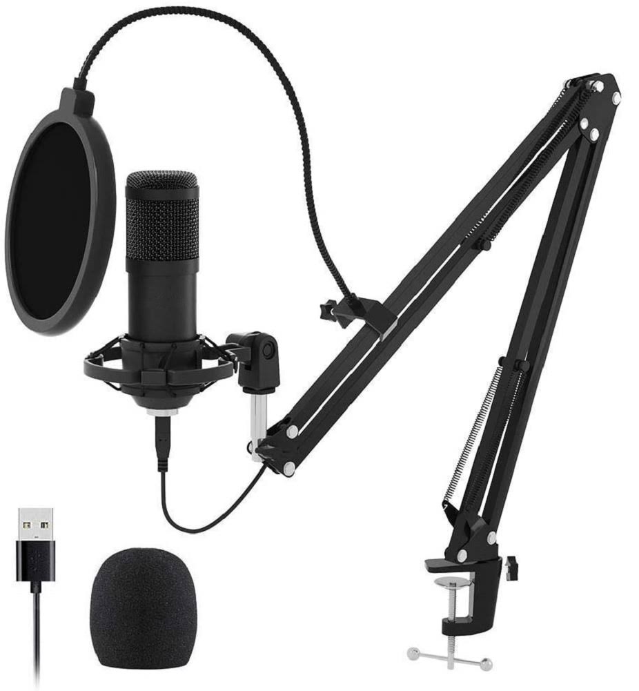 Professional 192KHZ/24Bit Studio Cardioid Condenser Microphone Kit with Sound Card Boom Arm Shock Mount Pop G9724
