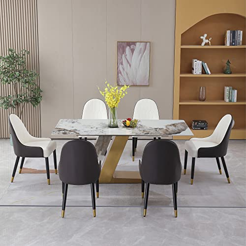 Rectangular Sintered Stone Dining Table with Gold Stainless Steel Base L304