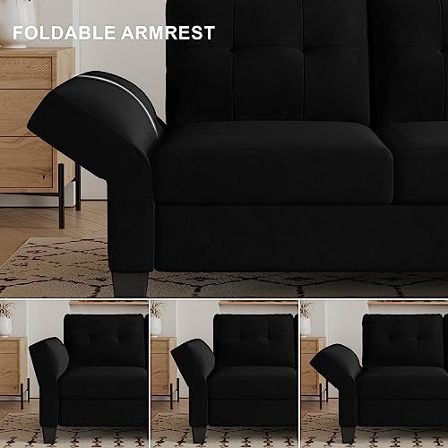 Black Velvet L Shaped Sectional Sofa with Chaise Y9881