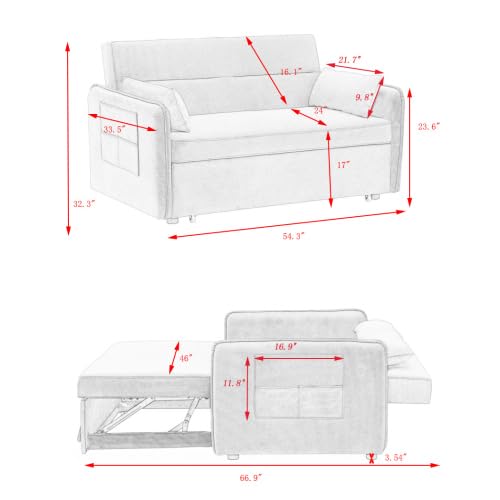 Gray Velvet Convertible Sofa Bed with Pull-Out Bed Y991