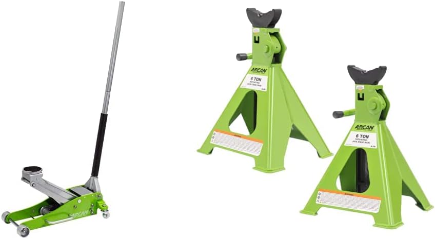 3 Ton 6,000 lbs Hybrid Heavy Duty Aluminum and Steel Low Profile Floor Jack and 6-Ton Steel Jack Stands A6854