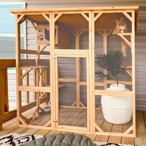 Grey Wooden Cat Enclosure with Platform F519706