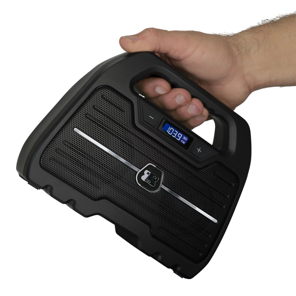 Rugged Water Resistant Portable Bluetooth Wireless Boombox Speaker with FM Radio Rechargeable Battery and USB Phone Charger D121