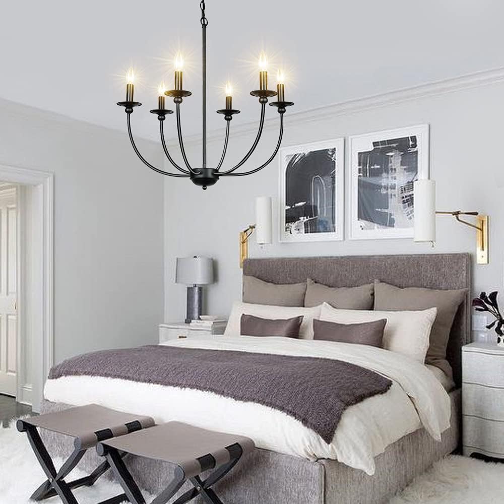 Black 6-Light Wrought Iron Chandelier H4216