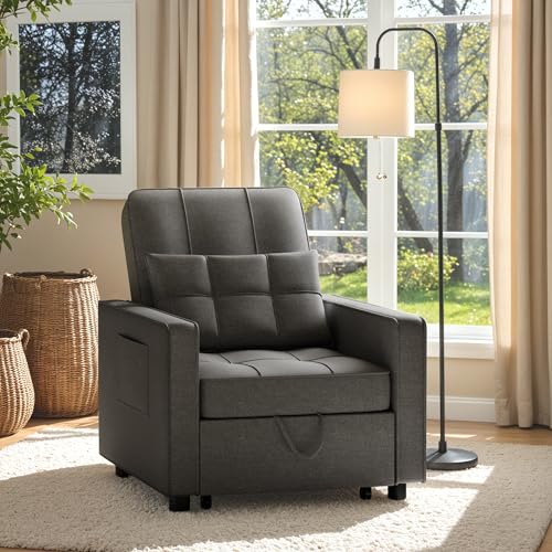 Dark Grey Linen Convertible Sofa Bed F643164