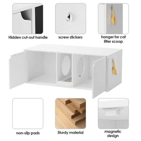 White Wood Side End Table Cat Litter Box with Double Room E14812