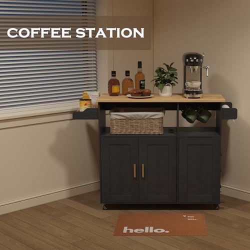 White Rolling Mobile Kitchen Island Cart with Drop Leaf Countertop and 5 Wheels N901