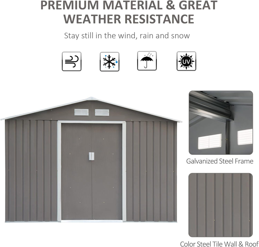 Gray/White Metal Garden Utility Storage Shed B926454
