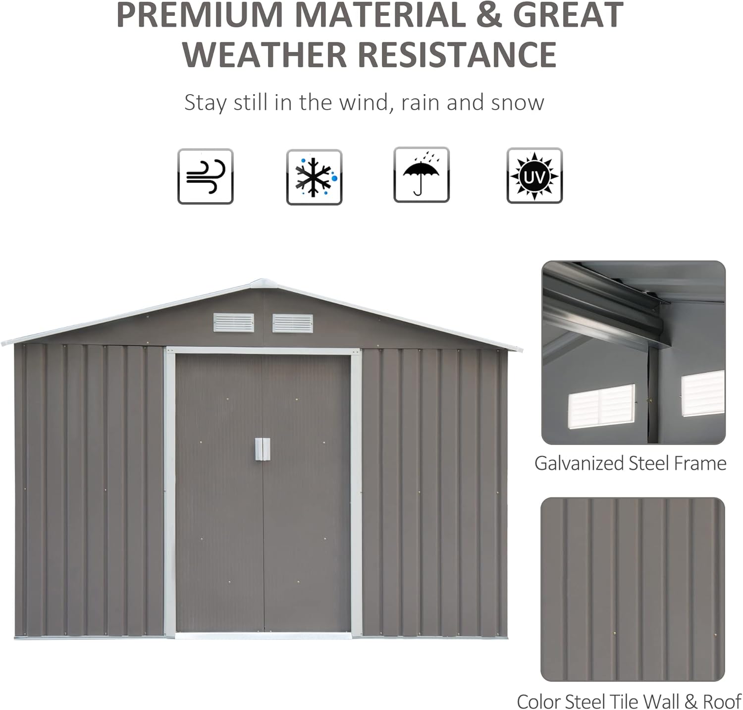 Gray/White Metal Garden Utility Storage Shed B926454