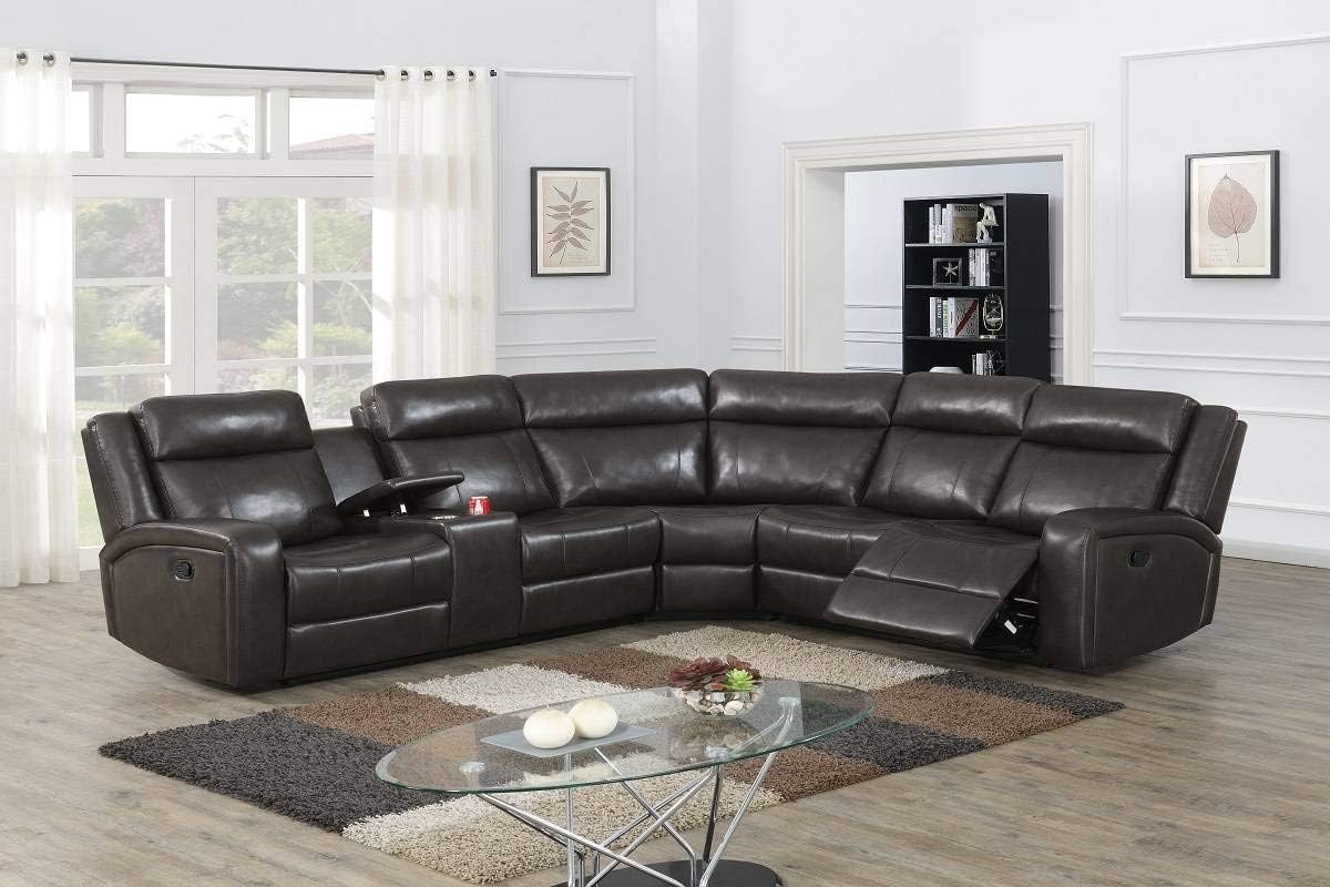 3-Piece Manual Reclining Sectional Sofa Brown Leather Gel +PU V132