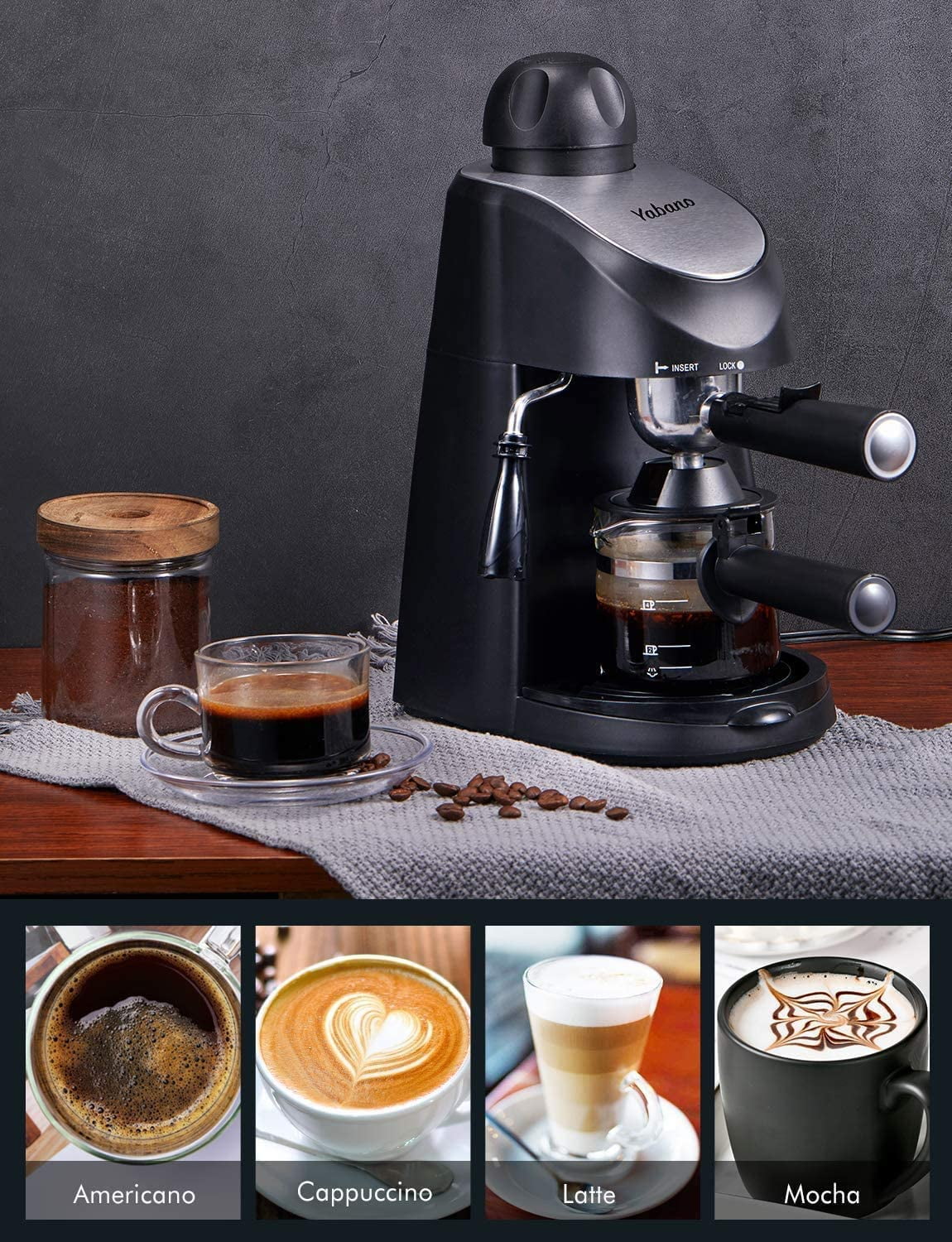 Black 3.5 Bar 4 Cup Espresso Cappuccino Maker with Milk Frother W5548