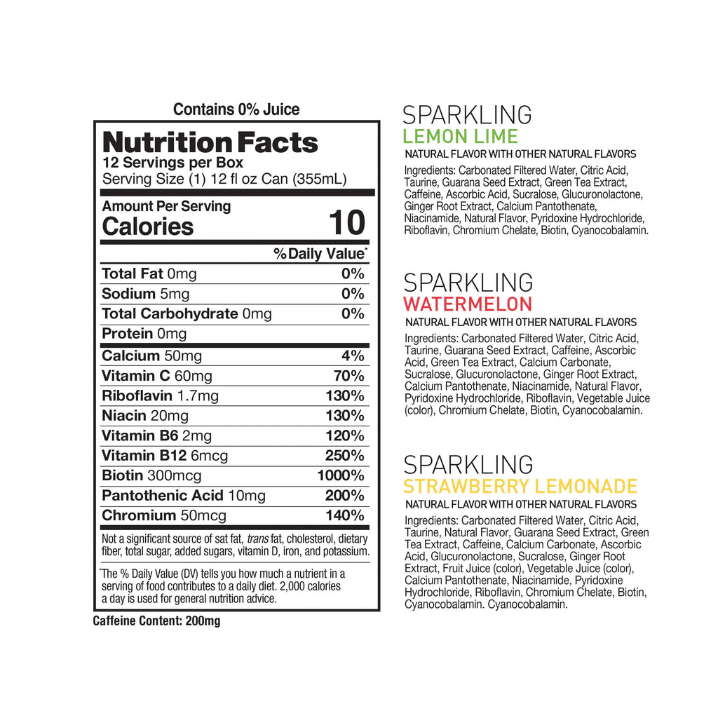 Sparkling Variety Pack Energy Drink 12 fl oz (Pack of 12) H415541